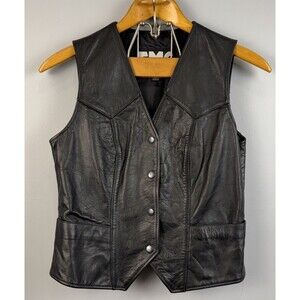 FMC Black Leather Riding Vest Biker Bike Motorcycle Women’s Small S